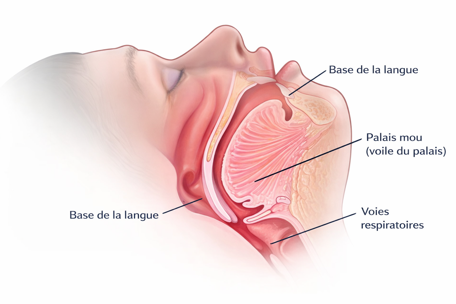 Anatomie des voies a&eacute;riennes sup&eacute;rieures : base de la langue, palais mou et voies respiratoires